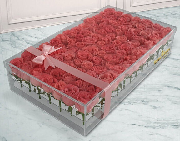 90 Rosas Rojas en caja Acrílico | TRESOR